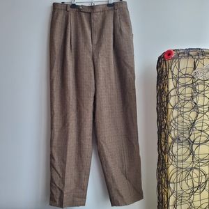 Vintage 80s Brown Houndstooth Lined Wool Trousers